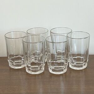 6 SMALL ARCOROC BENGALE RIBBED CLEAR GLASS JUICE GLASSES 3 1/2"